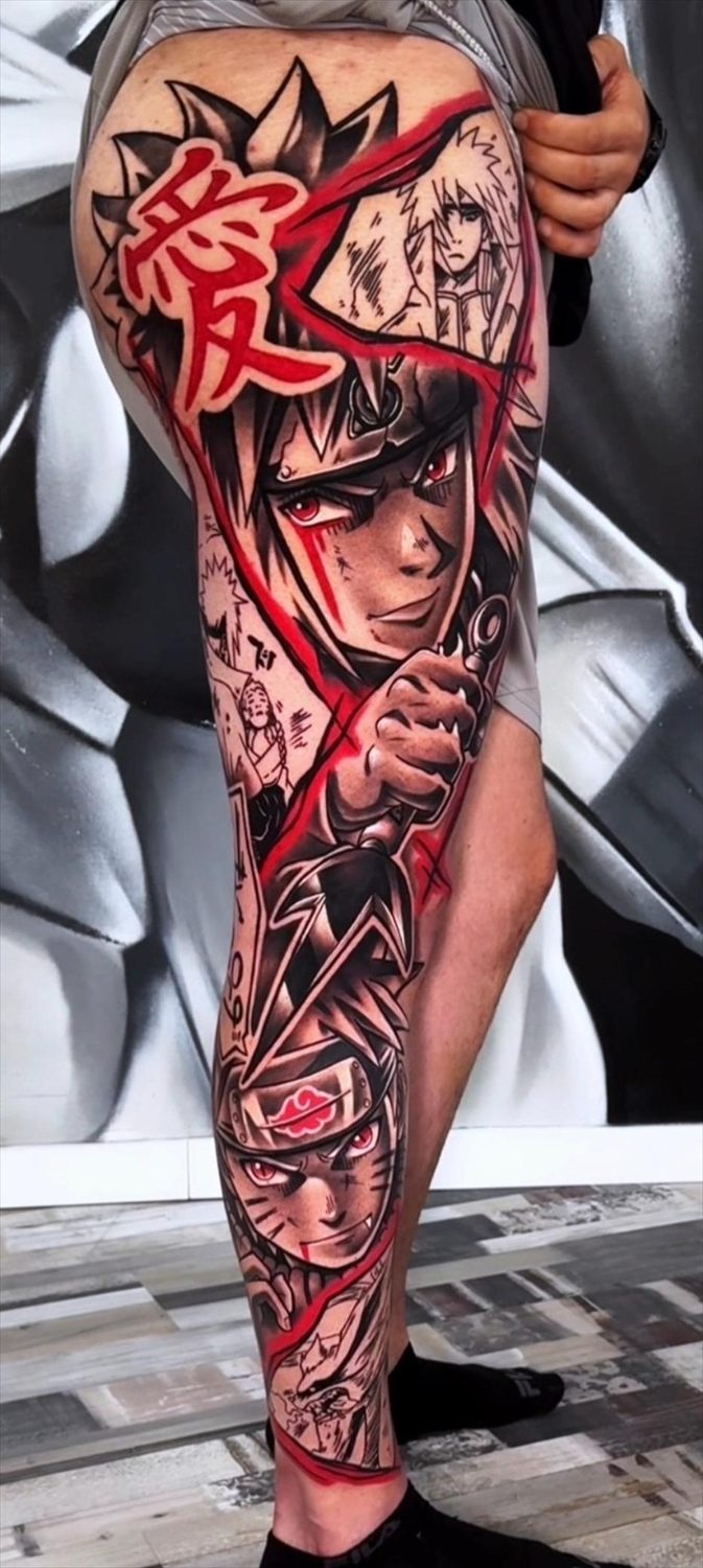 Tatuaje anime en blanco y negro por Adrián en Twin Bros Tattoo