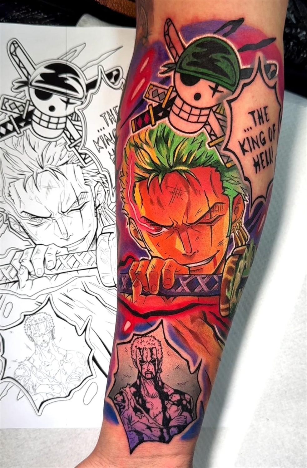 Tatuaje anime en color por Adrián en Twin Bros Tattoo