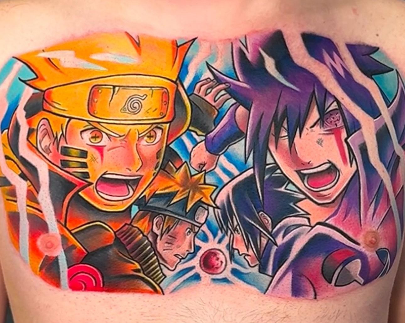 Tatuaje anime en color por Adrián en Twin Bros Tattoo