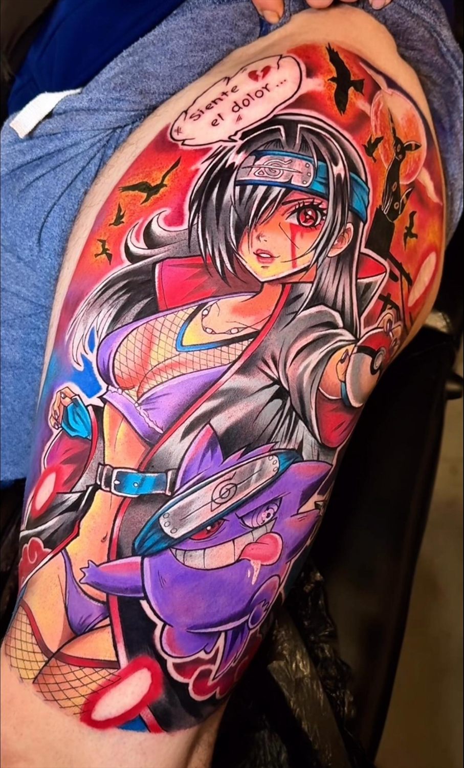 Tatuaje anime en color por Adrián en Twin Bros Tattoo