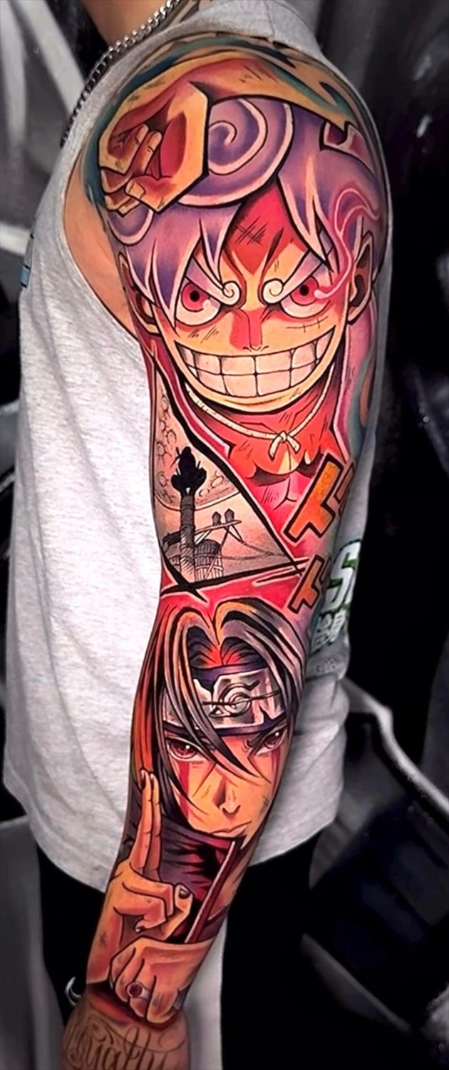 Tatuaje anime en color por Adrián en Twin Bros Tattoo